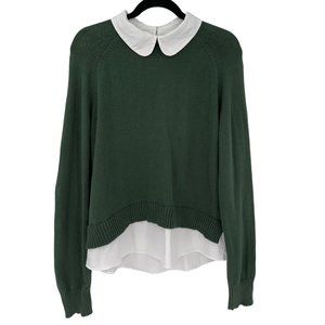 Modcloth Holiday Lane Twofer Sweater Collared 100% Cotton Green Women Large